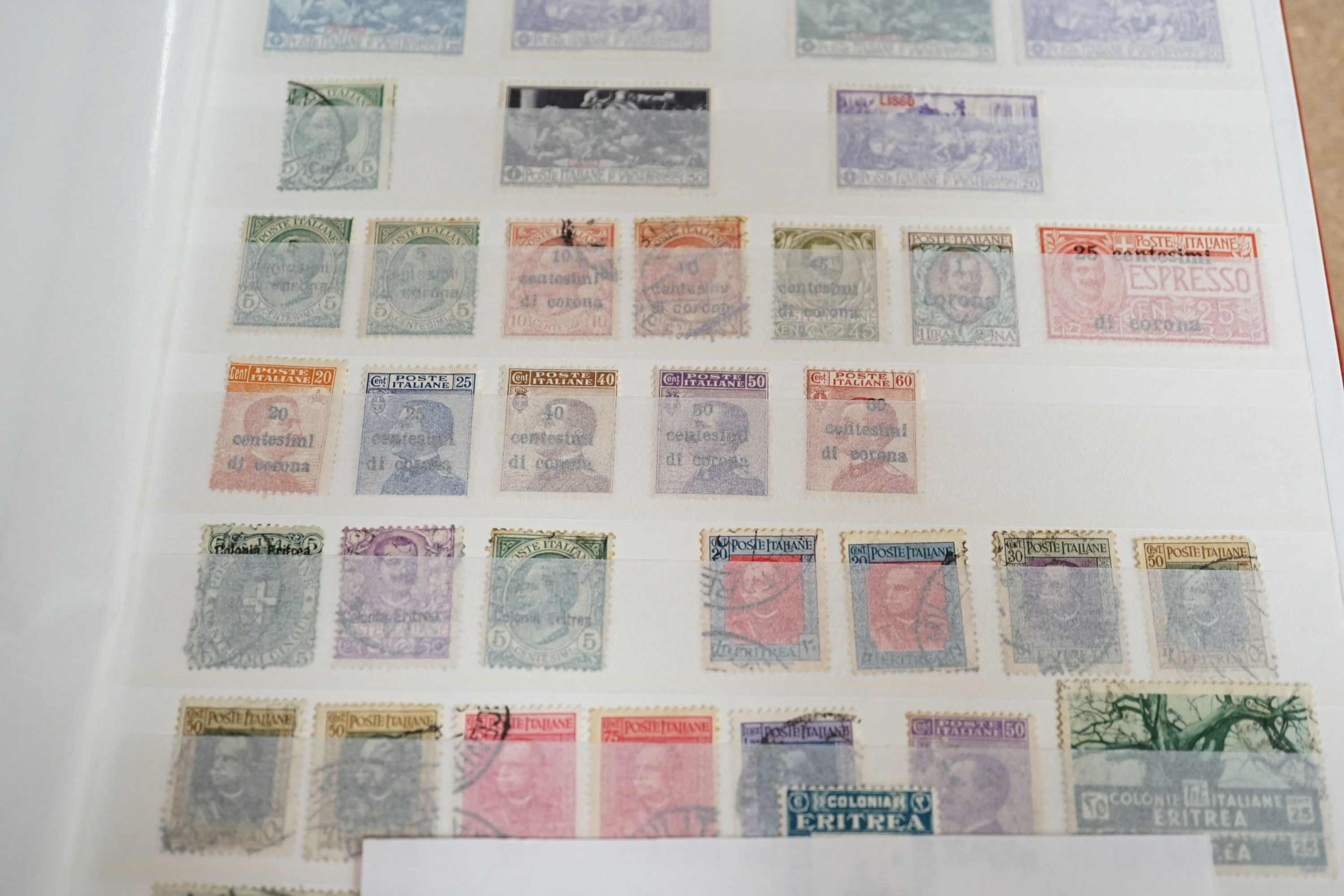 Italy stamps in album and stock book with Italian states including Parma 1859 20c. blue unused with certificate, Romana 1859 4b. and 6b. mint with certificates. Sicily 1859 half Gr. - 50Gr. mixed mint and used, Italy 186